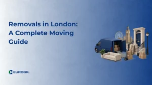 Blue banner image with the text "Removals in London: A Complete Moving Guide" and an illustration of a house move in London, with a removal van, boxes and furniture beside landmarks such as Big Ben.
